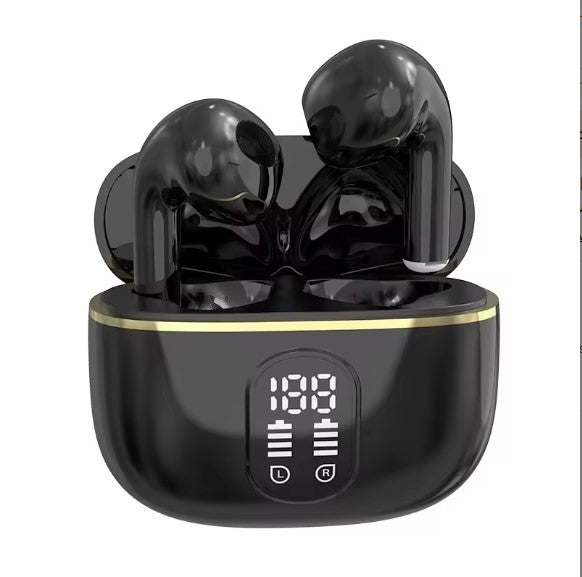 Wireless earbuds in charging case during Bluetooth pairing
