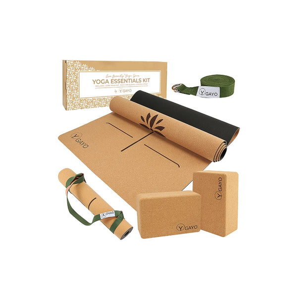 Ultimate cork yoga kit with mat, blocks and strap