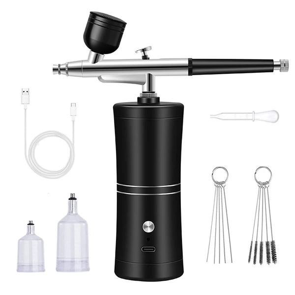 Portable cordless airbrush compressor kit for nail art, makeup and cake decorating