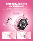 Pink Wireless Gaming Headset with Retractable ENC Microphone
