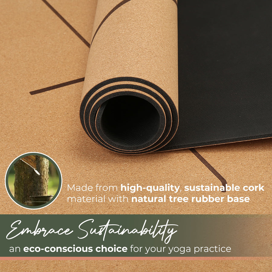 Cork and natural rubber yoga mat, top and base view