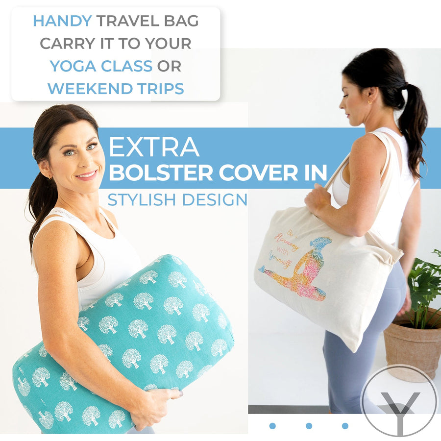 Organic cotton yoga bolster pillow with washable cover