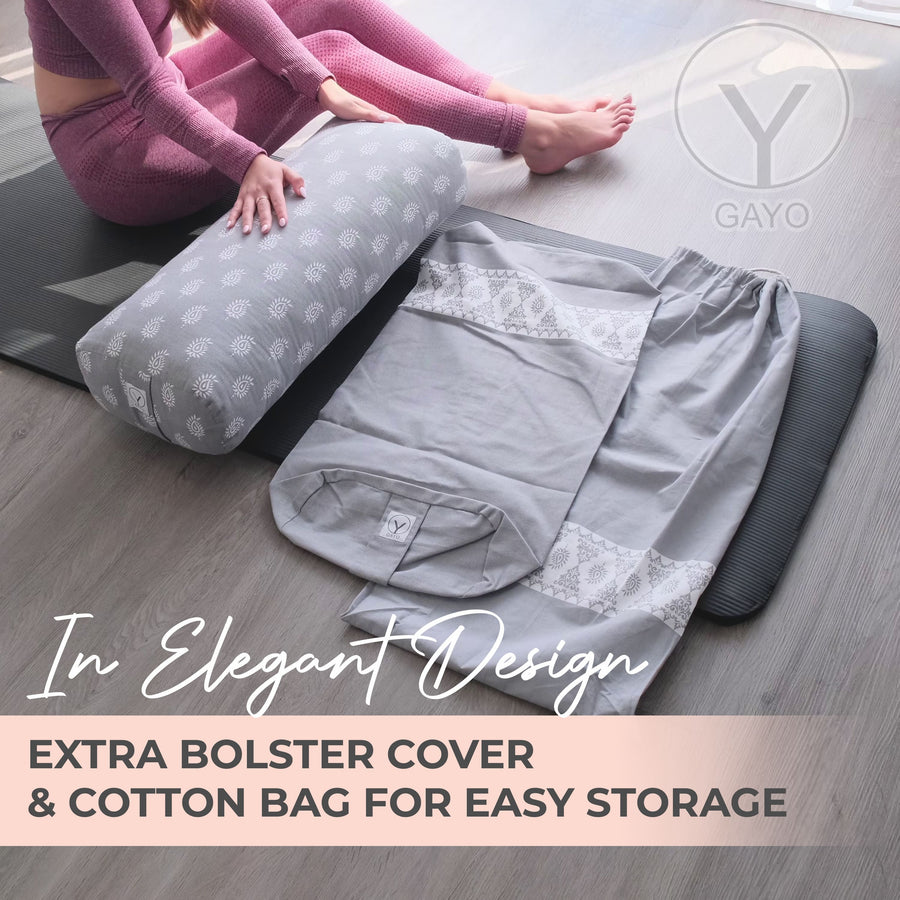 Organic cotton yoga bolster pillow with carry bag