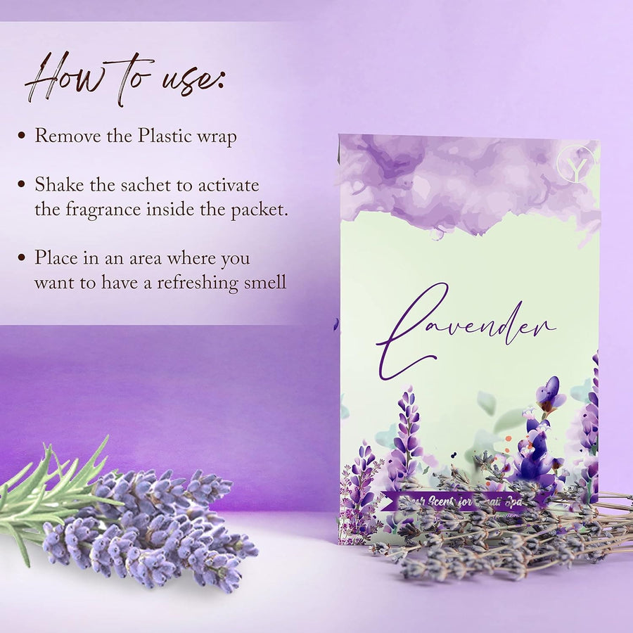 Lavender scented sachets freshening a wardrobe drawer