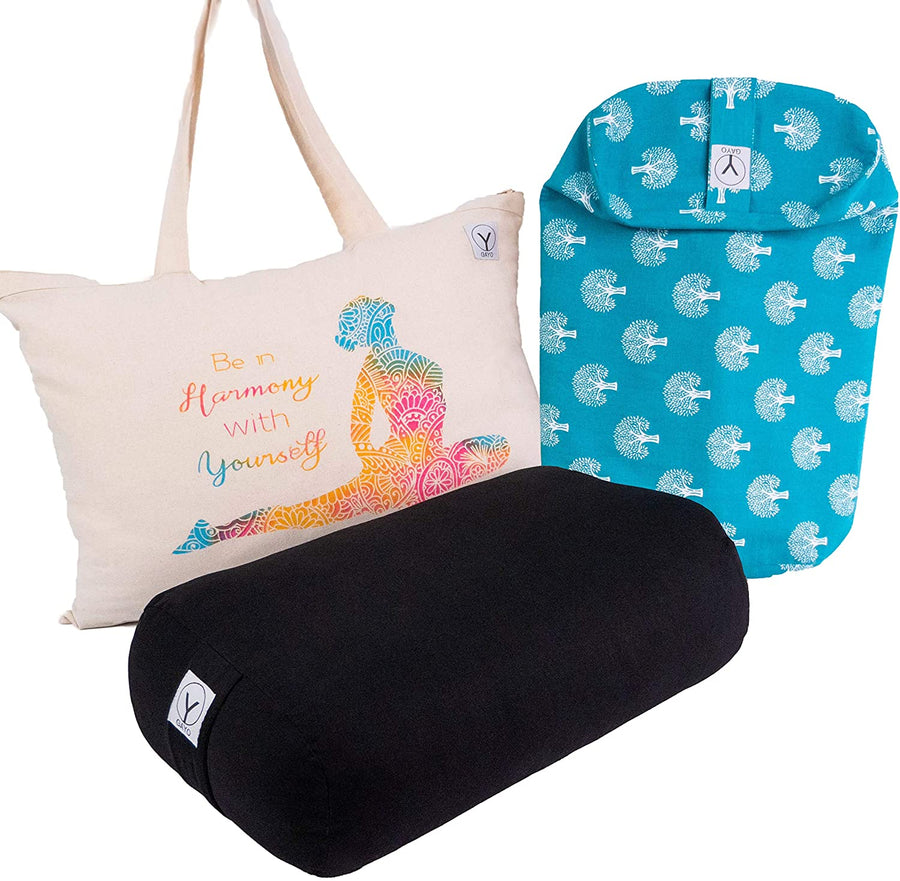 Organic cotton travel-size yoga bolster set with carry bag