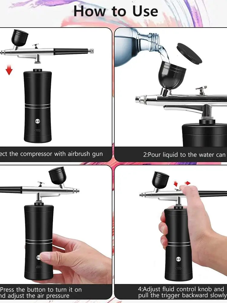 Portable Cordless Airbrush Kit with Compressor – Makeup, Nail Art, Cake & Model Painting