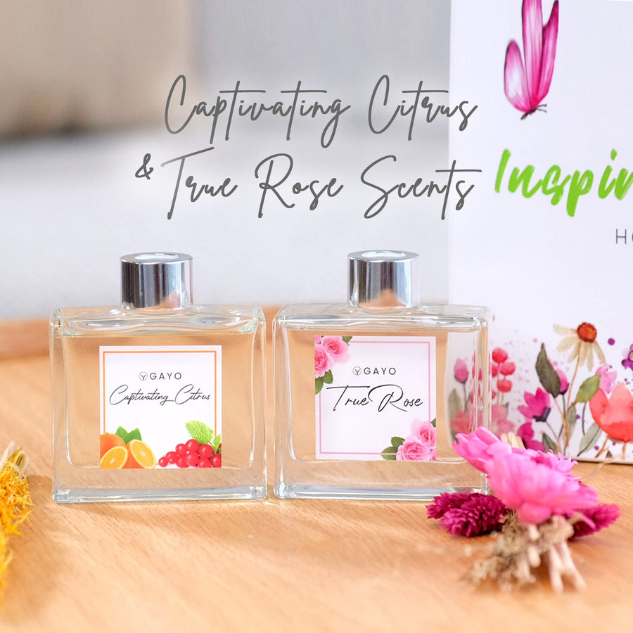 Spring Blossom reed diffuser bottle with natural reed sticks