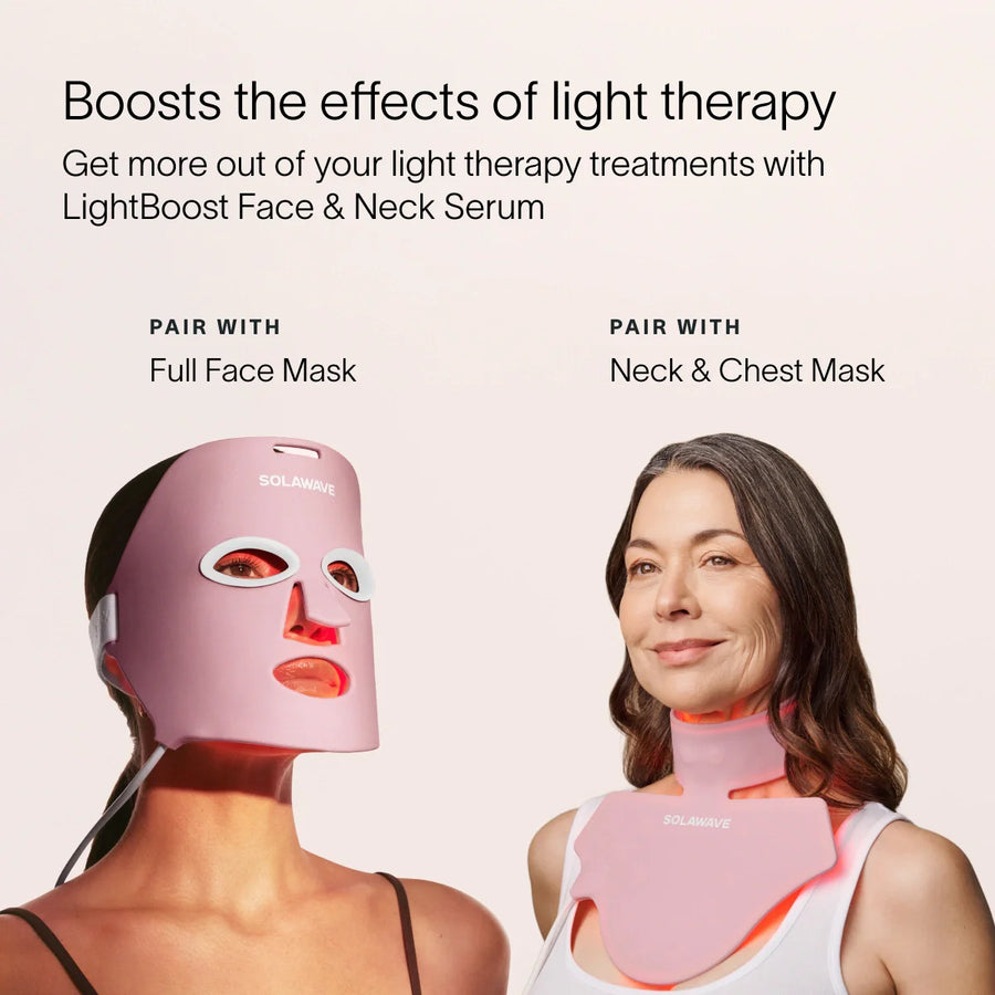 Solawave face and neck serum paired with LED light therapy masks