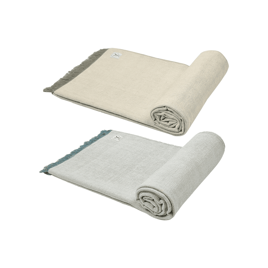 Warm organic cotton yoga blanket in blue and green
